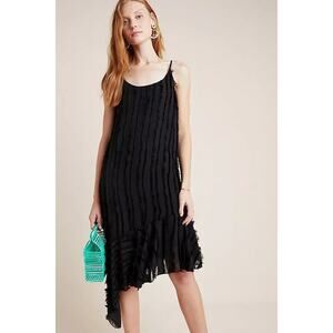 Anthropologie Eri + Ali Fringe Slip Knee Length Dress Black Size Medium NWT
